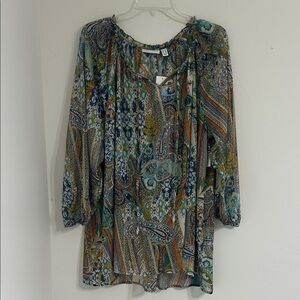 Susan Graver Teal Blue Paisley Peasant Tunic